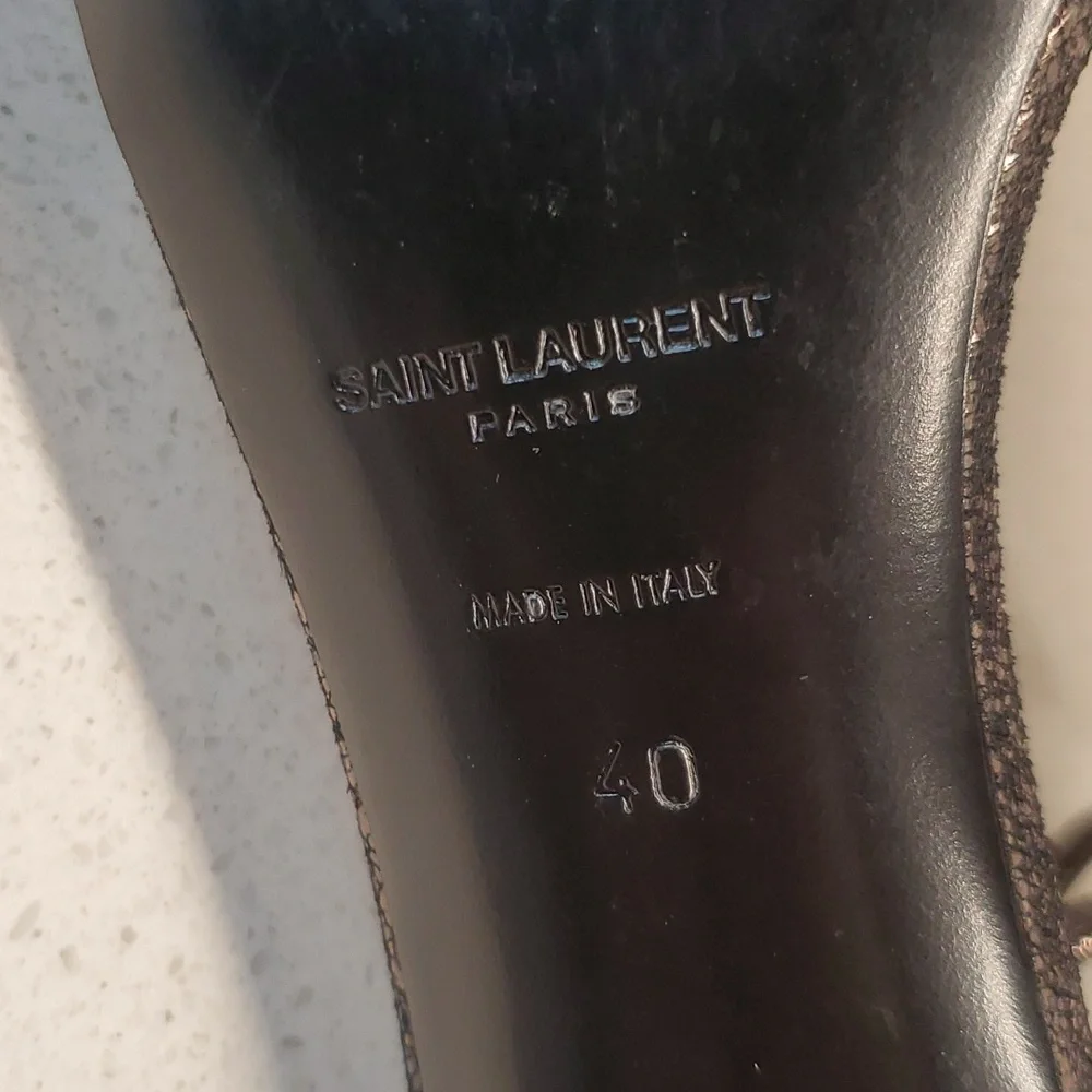 YSL shiny black-silver heeled sandals (sz 40) - Picture 8 of 11